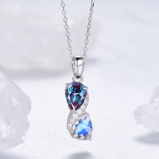 Vintage June birthstone Snake Necklace Alternative alexandrite moonstone pendant vintage art deco promise gift pear shaped pendant for girl - PENFINE