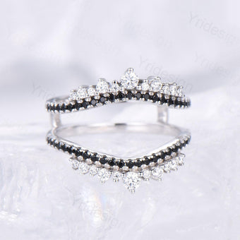 Art Deco Double Curved Moissanite Wedding Band Ladies Snowdrift Wedding Promise Ring Women  Black Diamond Stacking Bridal Matching Ring Her - PENFINE