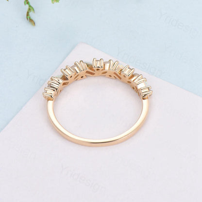 Vintage Moissanite Eternity Wedding Band Women Unique Cluster Baguette Moissanite Stackable Ring Marquise  Matching Band Bridal promise gift - PENFINE