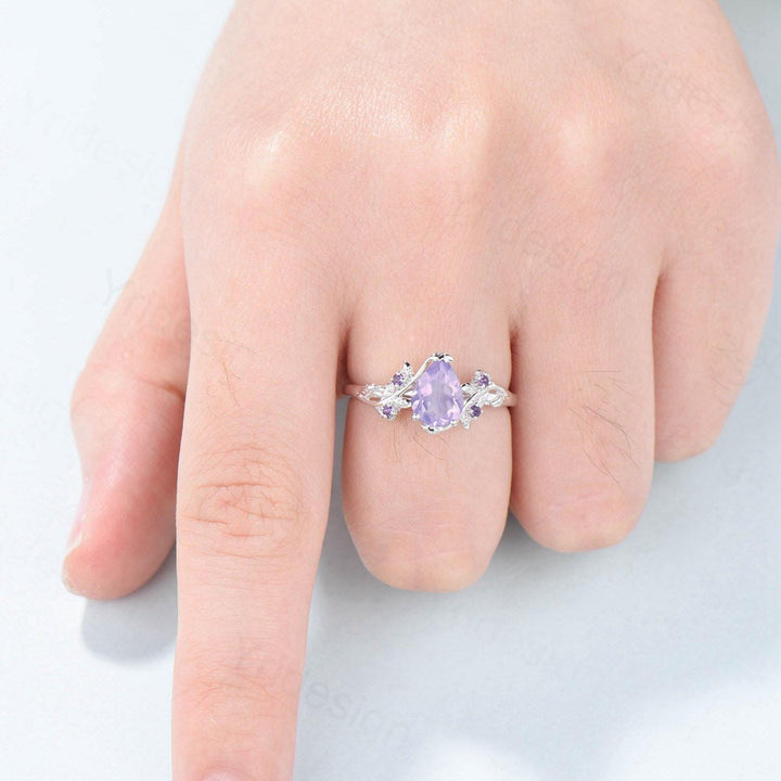 Nature Inspired Lavender Amethyst Engagement Ring: 14K Gold Twig Vine Anniversary Ring - PENFINE