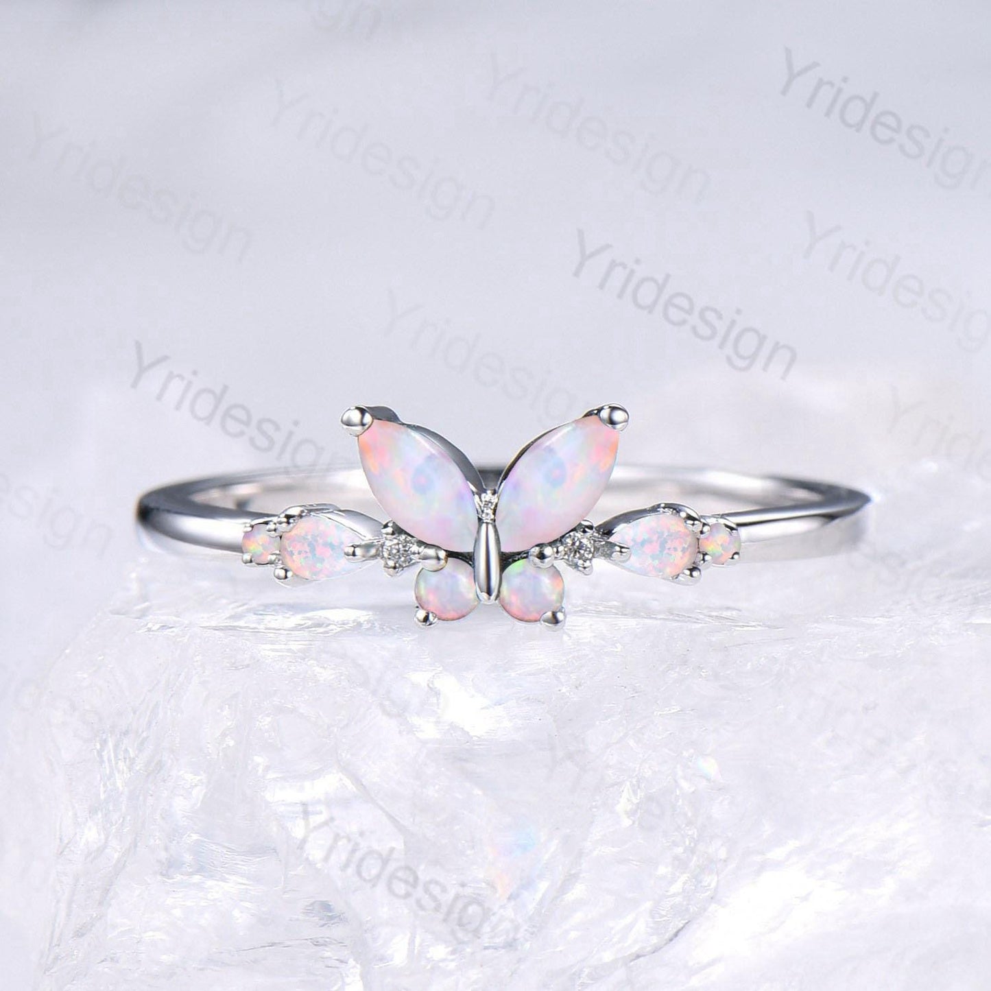 Unique Butterfly Marquise White Opal Engagement Ring Vintage Pear Fire Opal Wedding Ring Silver Anniversary Ring October Birthstone Gift - PENFINE