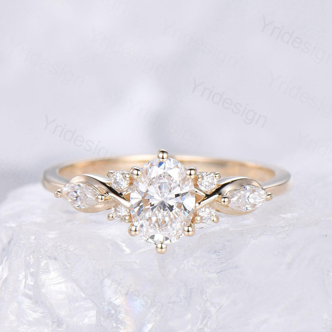 1 Carat VVS-D Oval Lab Grown Diamond Engagement Ring Set, IGI Certificate Diamond Bridal Ring Set Unique Twisted Alternative Diamond Ring - PENFINE