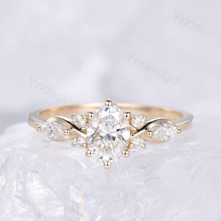 1 Carat VVS-D Oval Lab Grown Diamond Engagement Ring Set, IGI Certificate Diamond Bridal Ring Set Unique Twisted Alternative Diamond Ring - PENFINE