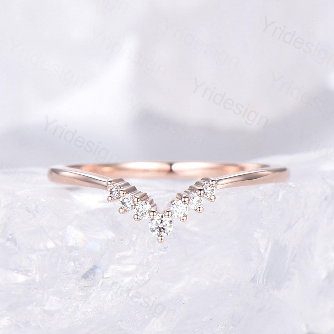 Custom curved moissanite wedding band women silver rose gold diamond wedding ring matching stacking band for a princess cut engagement ring - PENFINE