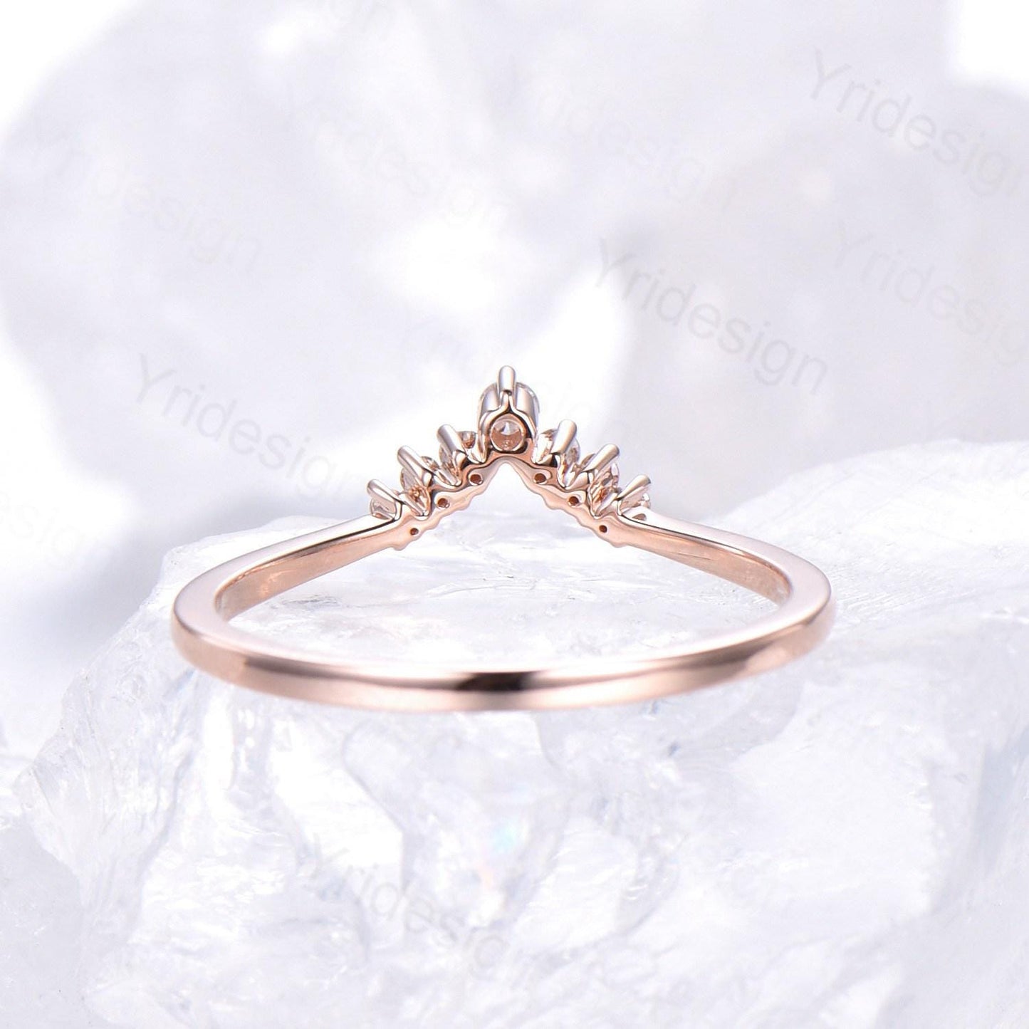 Custom curved moissanite wedding band women silver rose gold diamond wedding ring matching stacking band for a princess cut engagement ring - PENFINE