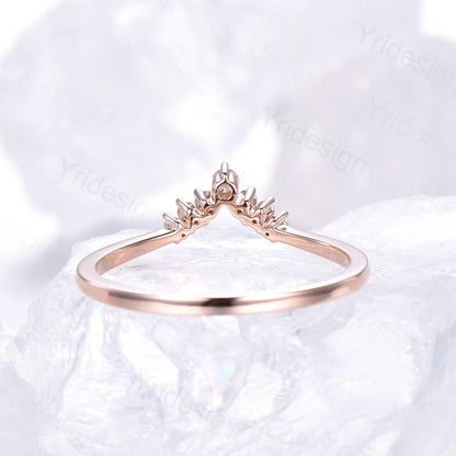 Custom curved moissanite wedding band women silver rose gold diamond wedding ring matching stacking band for a princess cut engagement ring - PENFINE