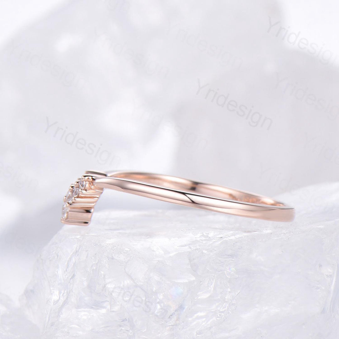 Custom curved moissanite wedding band women silver rose gold diamond wedding ring matching stacking band for a princess cut engagement ring - PENFINE