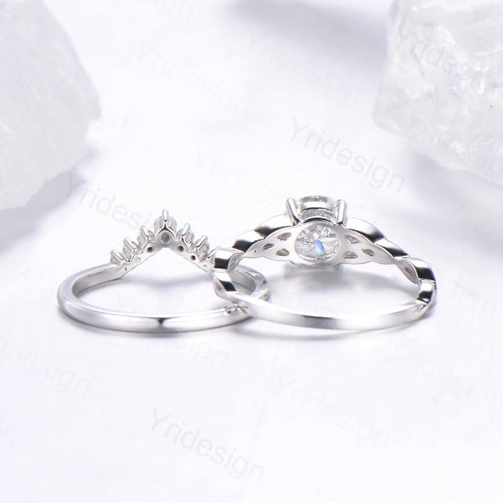 Celtic Love Moissanite Bridal Ring Set White Gold Elegant Twisted Norse Viking Lab Grown Diamond Wedding Ring Women Handmade Jewelry Gift - PENFINE