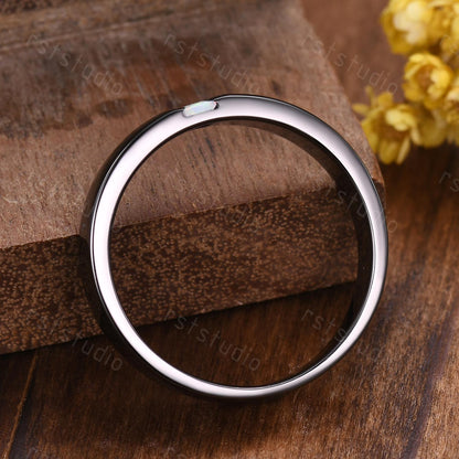 5mm Mens White Opal Wedding Band: Black Gold Retro Ring