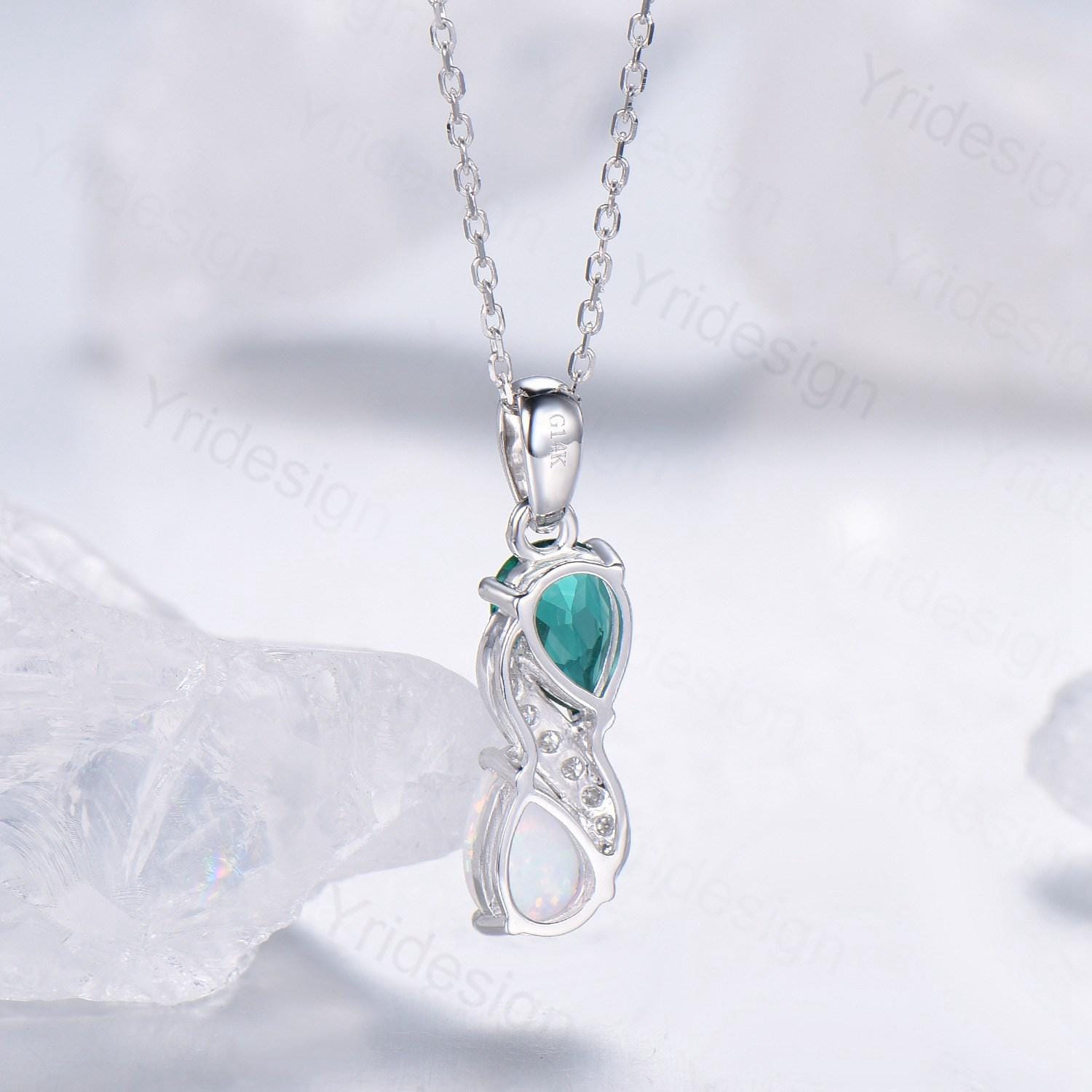 Unique Sapphire Ruby Pendant Necklace Women Alternative Moissanite snake necklace Vintage Art Deco Promise Gift pear shaped pendant for mom - PENFINE