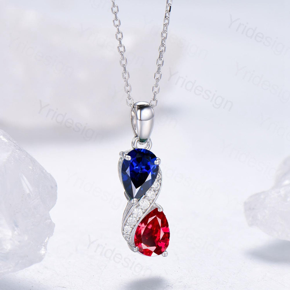 Unique Sapphire Ruby Pendant Necklace Women Alternative Moissanite snake necklace Vintage Art Deco Promise Gift pear shaped pendant for mom - PENFINE