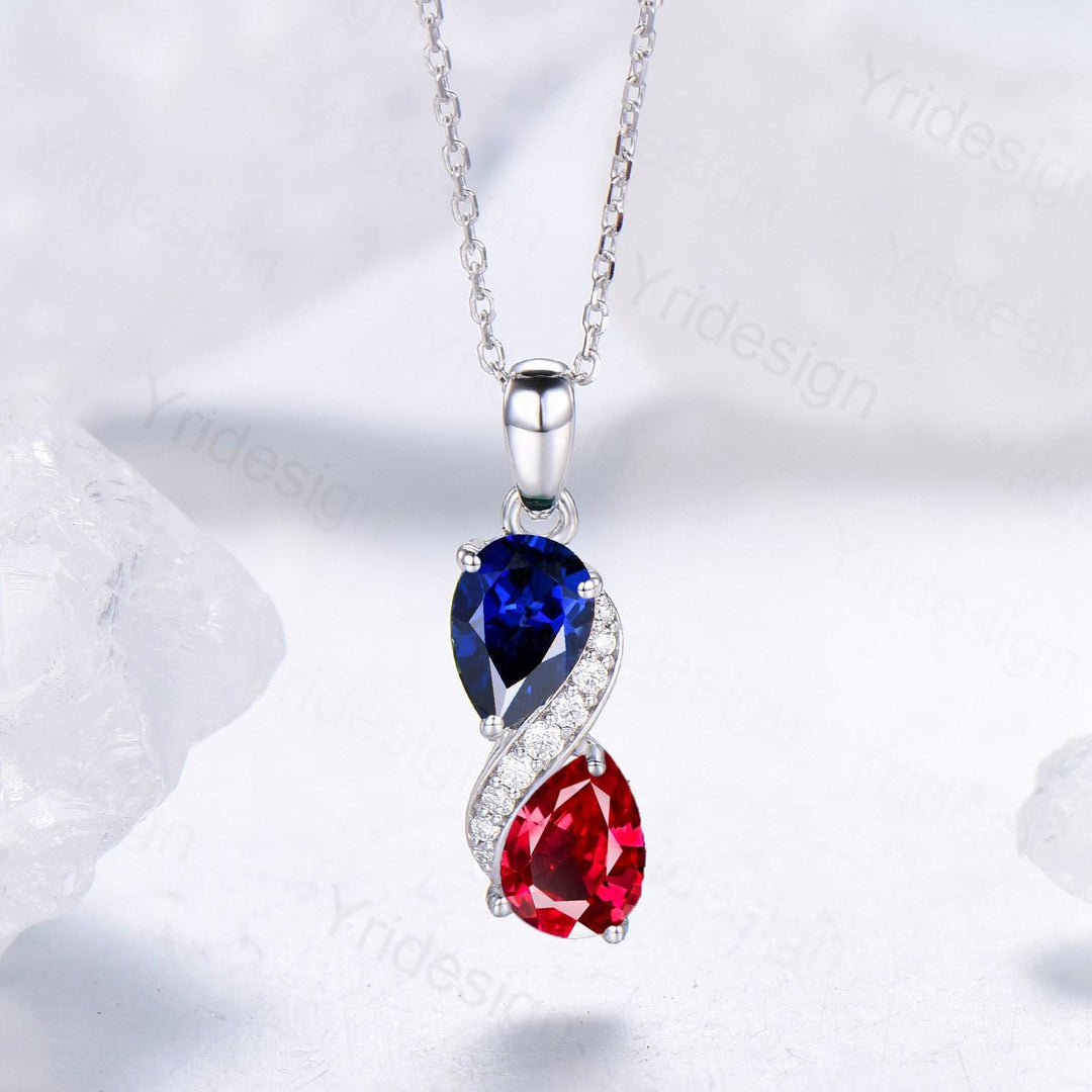 Unique Sapphire Ruby Pendant Necklace Women Alternative Moissanite
