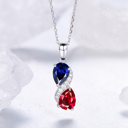 Unique Sapphire Ruby Pendant Necklace Women Alternative Moissanite snake necklace Vintage Art Deco Promise Gift pear shaped pendant for mom - PENFINE