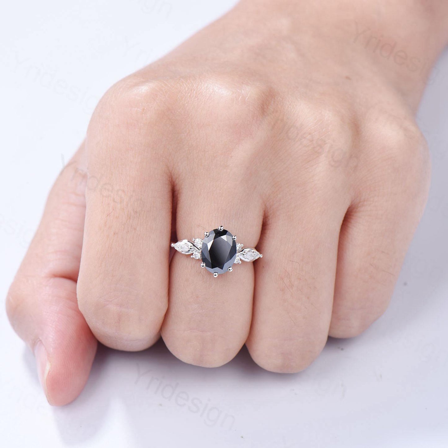 2CT Oval Cut Black Moissanite Ring Vintage Moissanite engagement ring Flawless moissanite ring for women marquise diamond anniversary ring - PENFINE