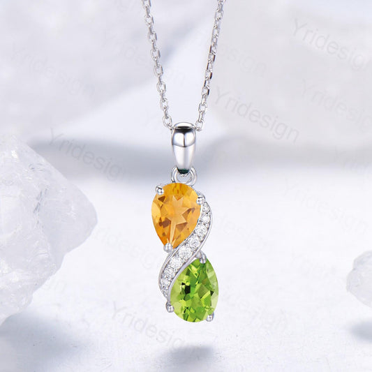 Unique Citrine Peridot Pendant Necklace Women Alternative Moissanite necklace Vintage Snake Promise Gift pear shaped pendant for daughter - PENFINE