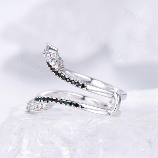 Art Deco Double Curved Moissanite Wedding Band Ladies Snowdrift Wedding Promise Ring Women Black Diamond Stacking Bridal Matching Ring Her - PENFINE