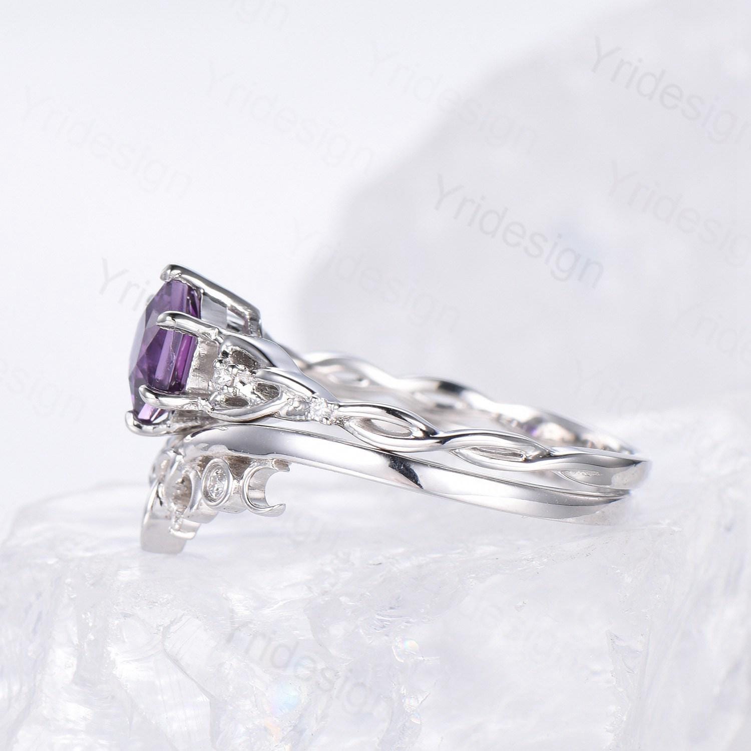 Norse Viking Royal Cut Amethyst Ring Set Celtic Love Hexagon Cut Amethyst Engagement Ring Vintage February Birthstone Wedding Ring For Women - PENFINE