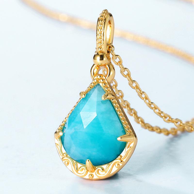 Vintage Amazonite pendant necklace art deco amazonite necklace for mom  14k/18k rose gold necklace promise engagement gift for women - PENFINE