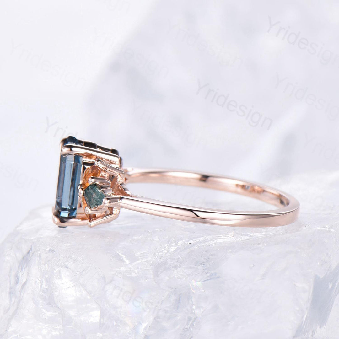 Unique long hexagon alexandrite engagement ring vintage cluster marquise citrine kite moss agate wedding ring women Color change stone ring - PENFINE