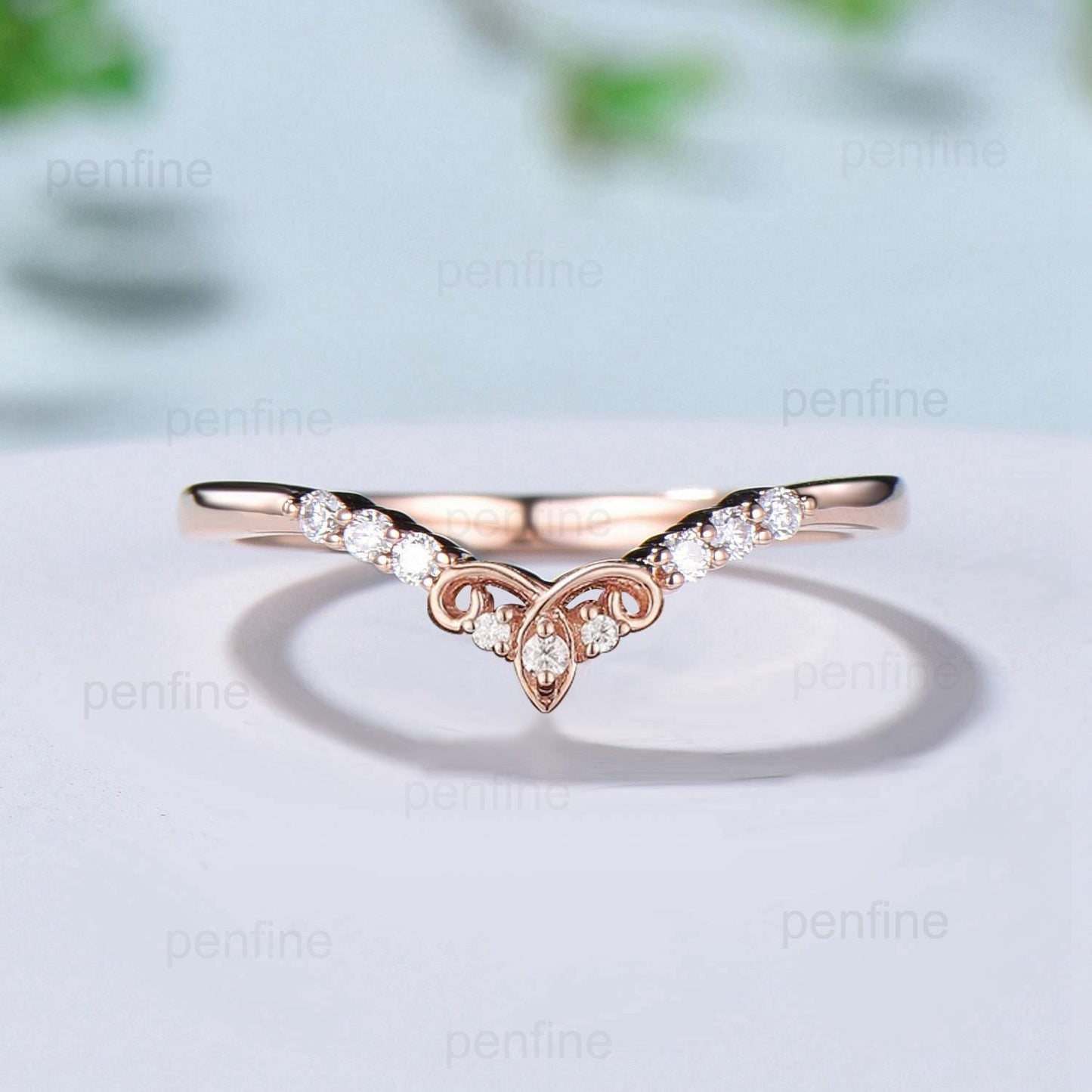 Celtic knot moissanite wedding band women silver rose gold diamond wedding ring matching stacking band curved anniversary band - PENFINE