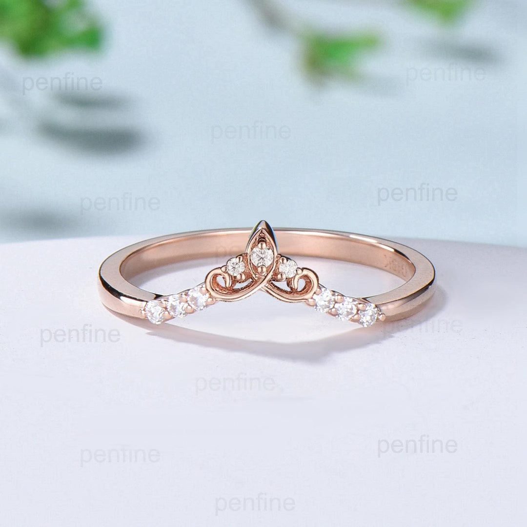 Celtic knot moissanite wedding band women silver rose gold diamond wedding ring matching stacking band curved anniversary band - PENFINE