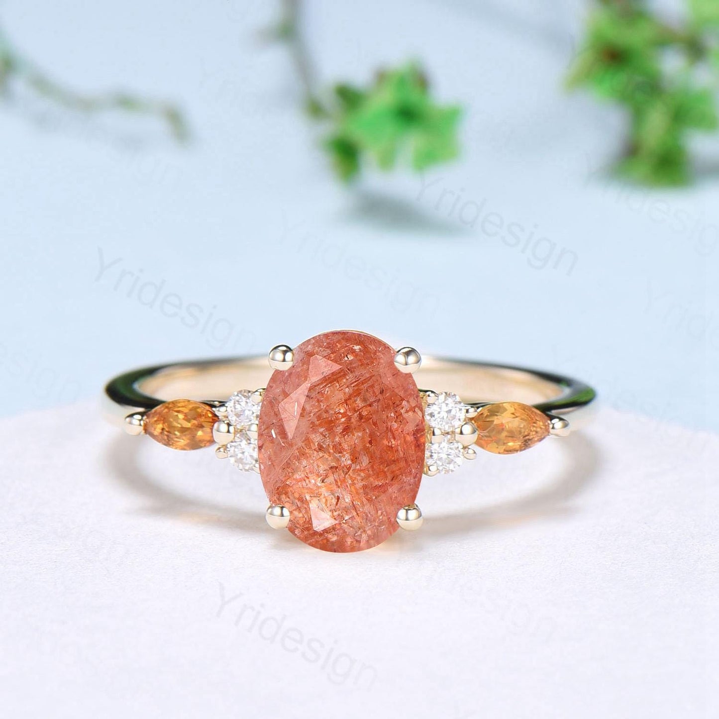 Vintage Oval Cut Sunstone engagement ring 14K Yellow Gold Marquise Citrine Moissanite Wedding Ring Promise Ring Anniversary Gift For Women - PENFINE