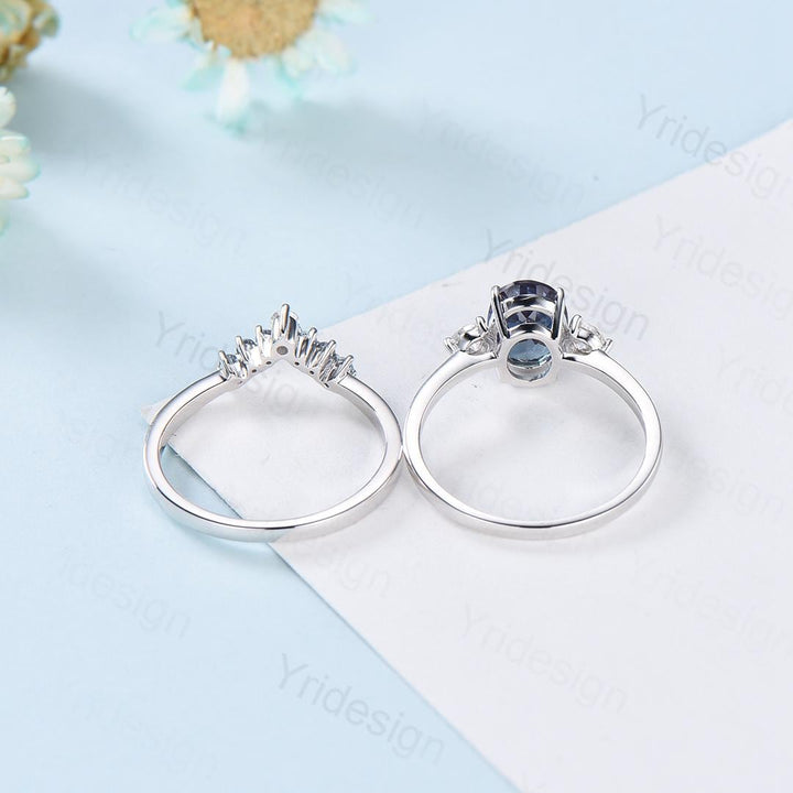 1.5ct Oval Alexandrite Engagement Ring Vintage Color-Change Alexandrite Three Stone Wedding Ring June Birthstone Birthday Ring Promise Gifts - PENFINE