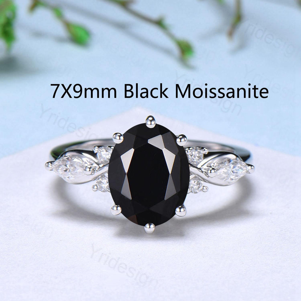 2CT Oval Cut Black Moissanite Ring Vintage Moissanite engagement ring Flawless moissanite ring for women marquise diamond anniversary ring - PENFINE