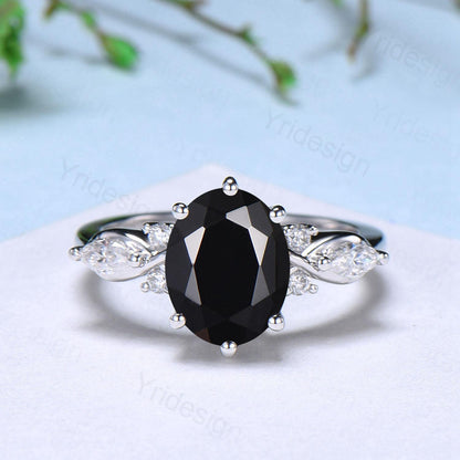 2CT Oval Cut Black Moissanite Ring Vintage Moissanite engagement ring Flawless moissanite ring for women marquise diamond anniversary ring - PENFINE