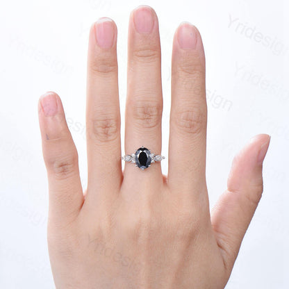 2CT Oval Cut Black Moissanite Ring Vintage Moissanite engagement ring Flawless moissanite ring for women marquise diamond anniversary ring - PENFINE