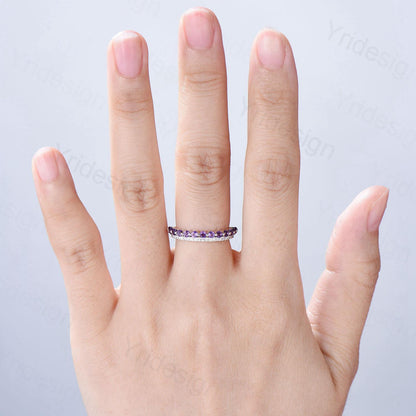 Enhance Amethyst diamond wedding band white gold moissanite band anniversary gift for wife, Matching Stacking Ring, Elegant Promise Band Her - PENFINE