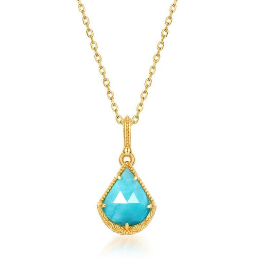 Vintage Amazonite pendant necklace art deco amazonite necklace for mom 14k/18k rose gold necklace promise engagement gift for women - PENFINE