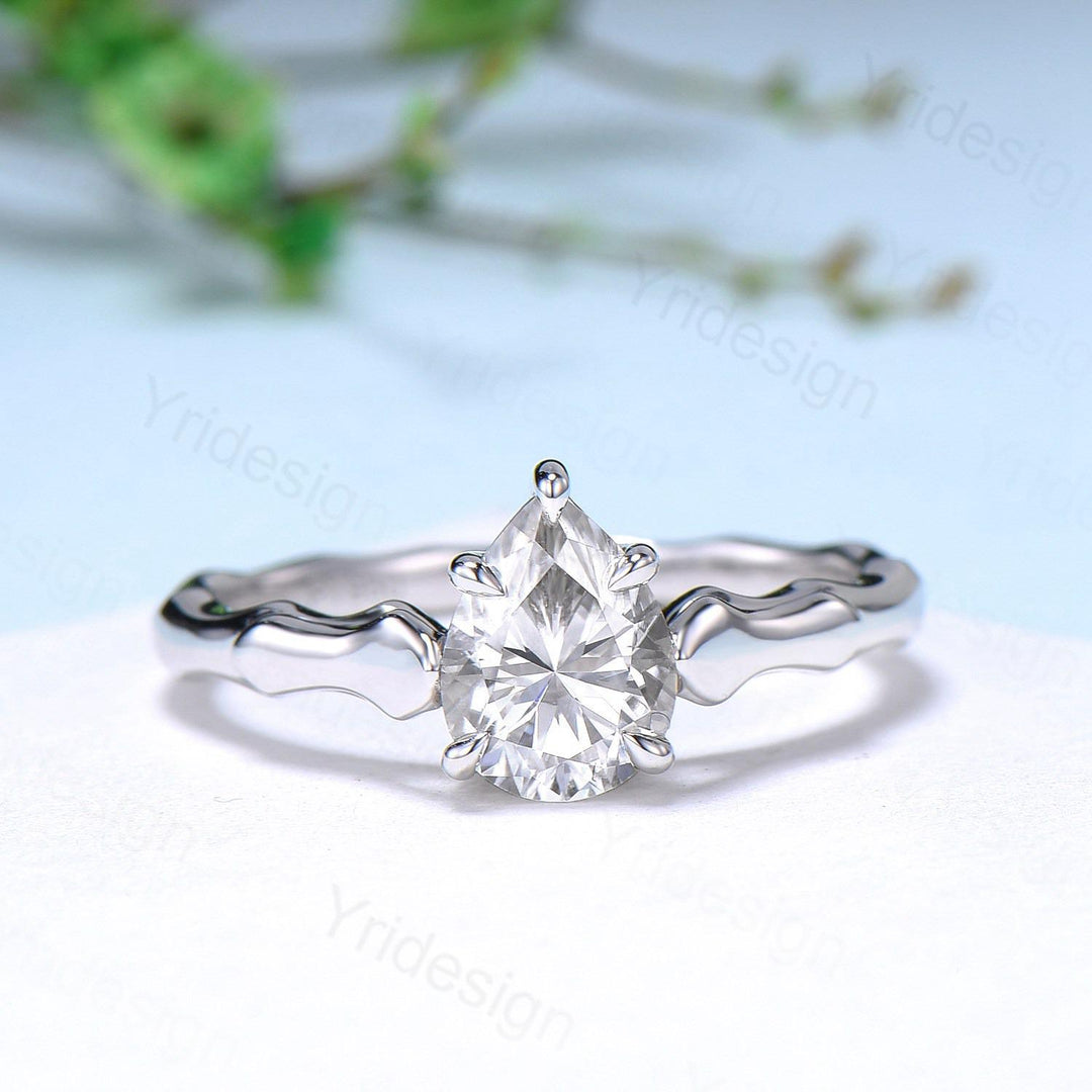 Unique Pear Shaped Moissanite Engagement Ring Platinum Wedding Ring of the Crux of Fate Handmade Personable Bridal Ring Proposal Gift Women - PENFINE