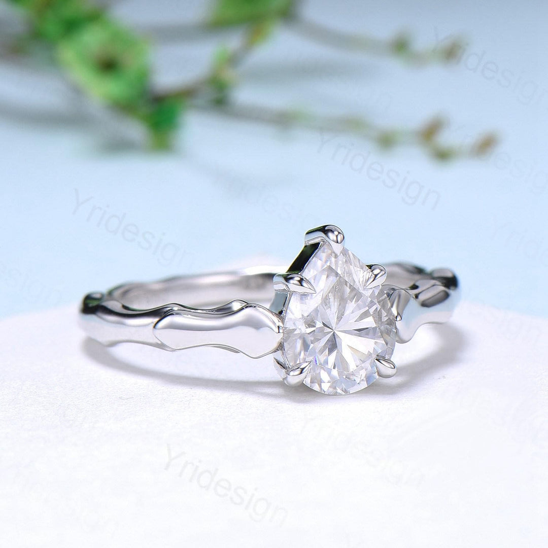 Unique Pear Shaped Moissanite Engagement Ring Platinum Wedding Ring of the Crux of Fate Handmade Personable Bridal Ring Proposal Gift Women - PENFINE