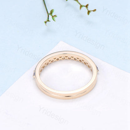 Half Eternity Alexandrite Wedding Band Double Enhance Stackable Wedding Ring For Women Yellow Gold Art Deco Matching Band Anniversary Gift - PENFINE