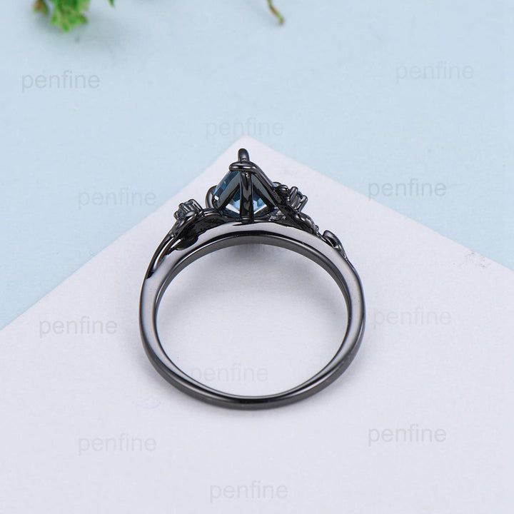 Unique Black Gold Lapis Lazuli Engagement Ring Kite cut Natural Inspired Leaf vine Cluster Alexandrite ring branch Anniversary Promise Gift - PENFINE