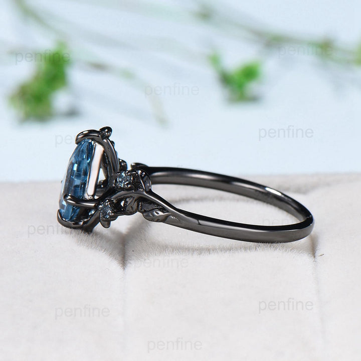 Unique Black Gold Lapis Lazuli Engagement Ring Kite cut Natural Inspired Leaf vine Cluster Alexandrite ring branch Anniversary Promise Gift - PENFINE