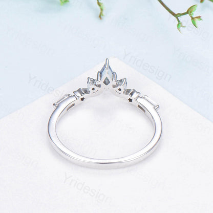 Unique Moon star alexandrite wedding band ring white gold elegant band for women art deco stacking ring baguette moissanite anniversary gift - PENFINE