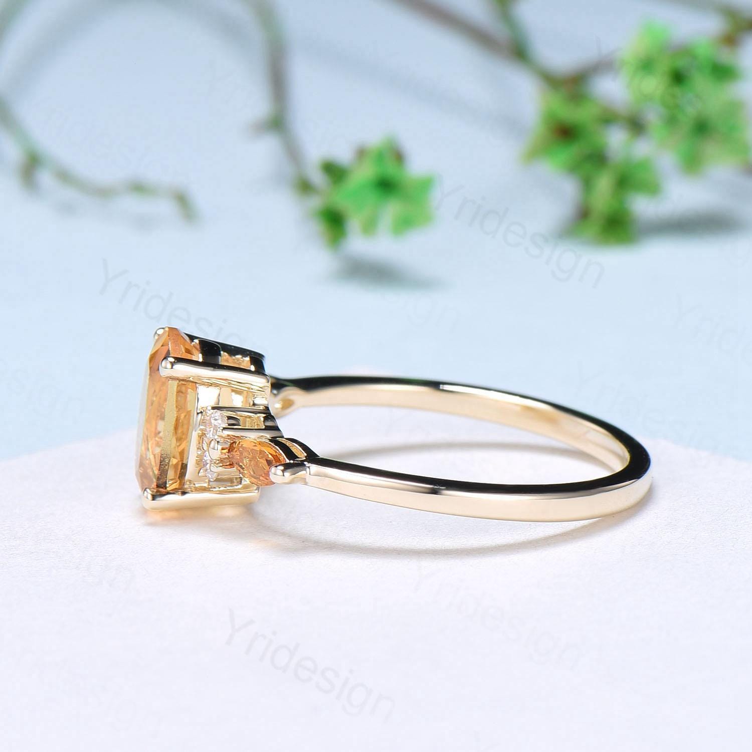 Vintage Oval Cut Sunstone engagement ring 14K Yellow Gold Marquise Citrine Moissanite Wedding Ring Promise Ring Anniversary Gift For Women - PENFINE