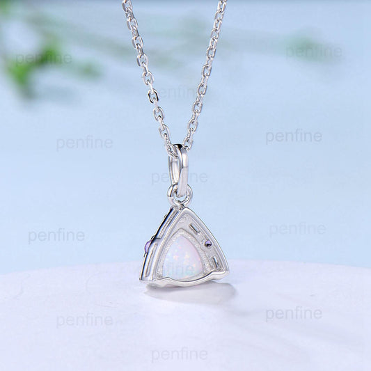Trilliant Opal Amethyst pendant necklace vintage baguette moissanite pendant silver white gold fire opal necklace Engagement Gift For Women - PENFINE