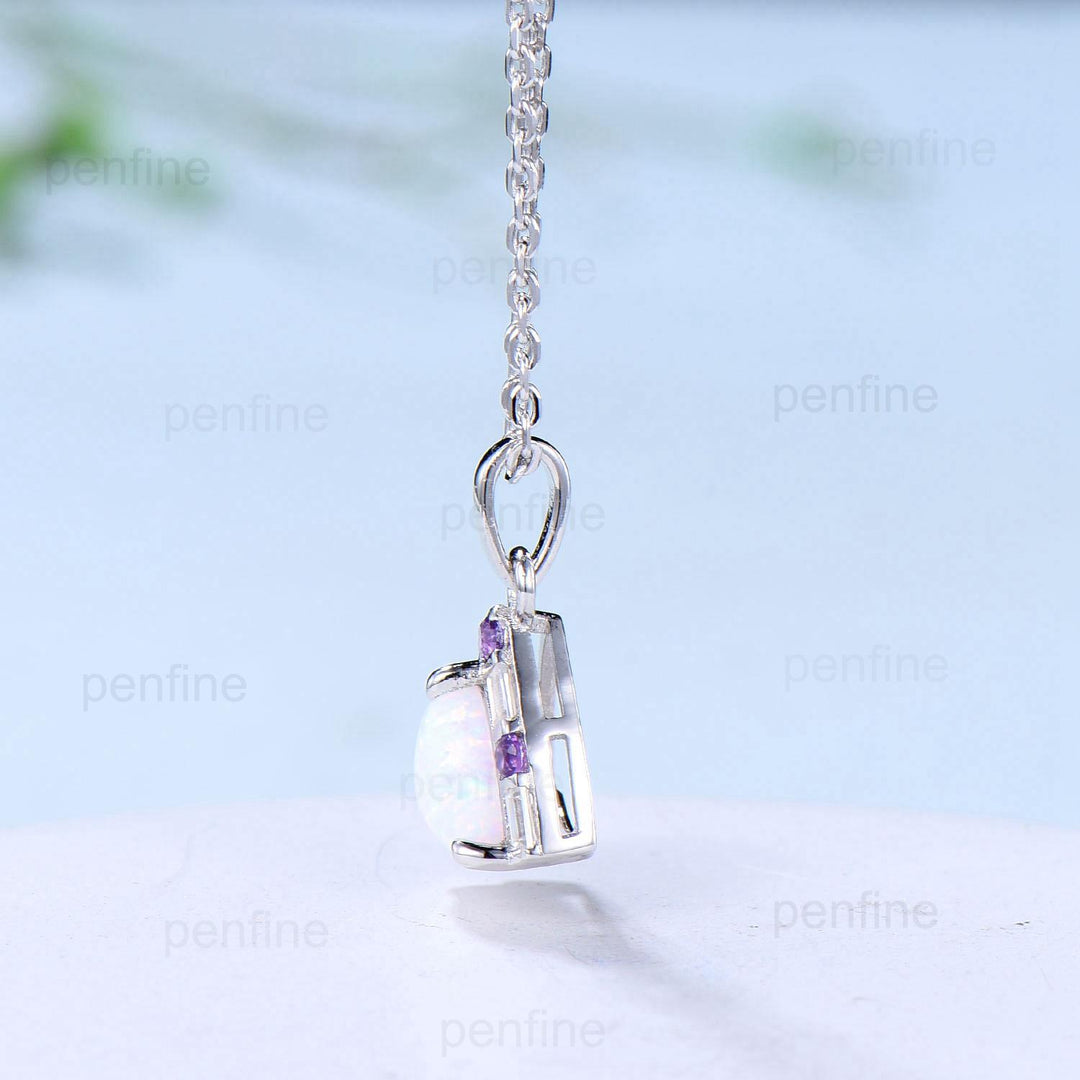 Trilliant Opal Amethyst pendant necklace vintage baguette moissanite pendant silver white  gold fire opal necklace Engagement Gift For Women - PENFINE