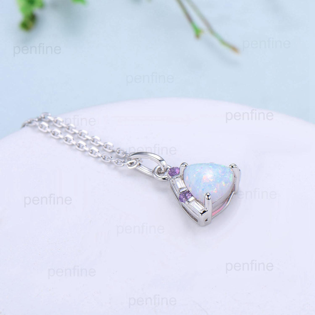 Trilliant Opal Amethyst pendant necklace vintage baguette moissanite pendant silver white  gold fire opal necklace Engagement Gift For Women - PENFINE