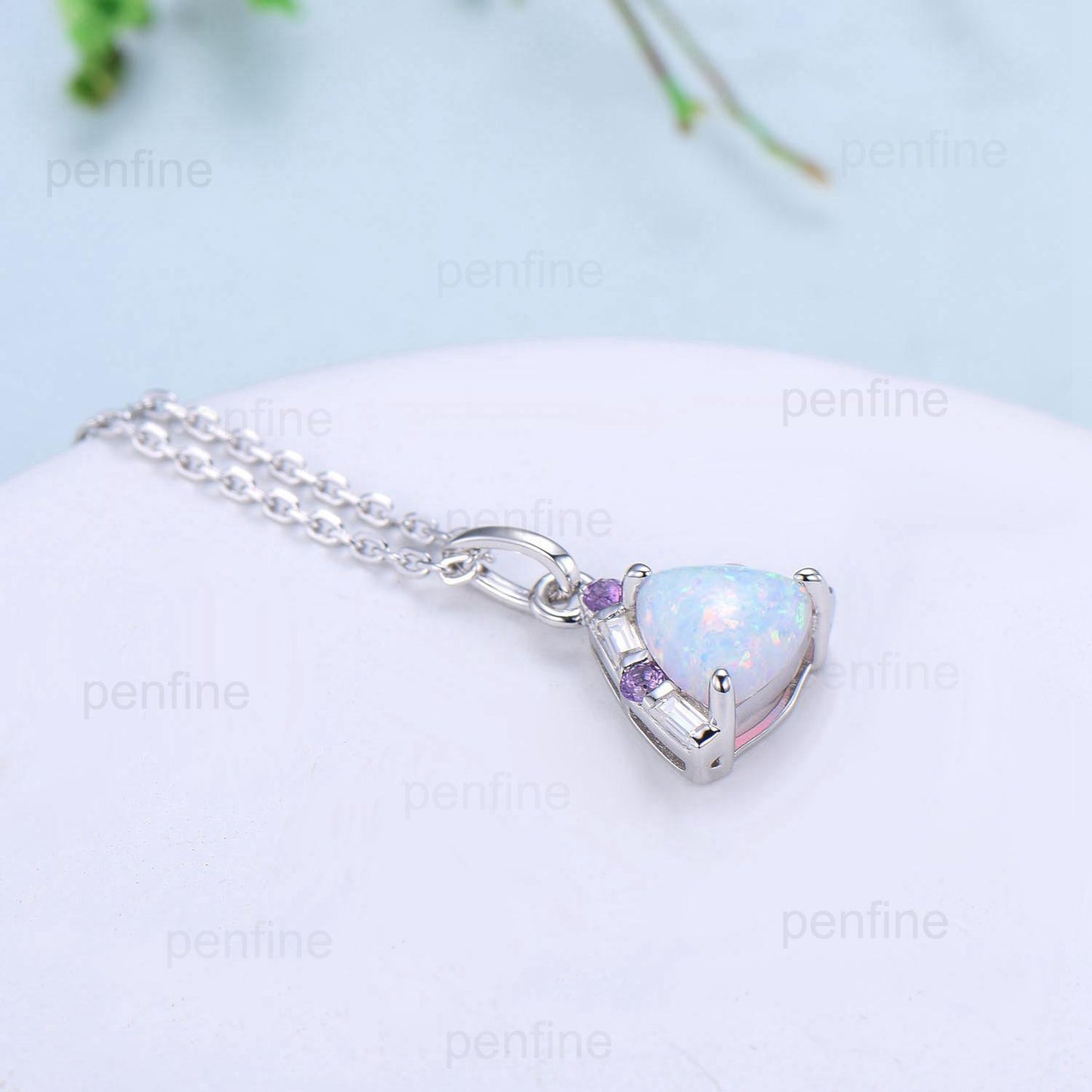 Trilliant Opal Amethyst pendant necklace vintage baguette moissanite pendant silver white  gold fire opal necklace Engagement Gift For Women - PENFINE
