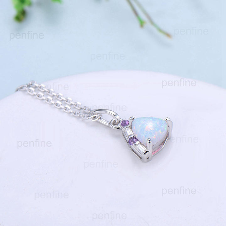 Trilliant Opal Amethyst pendant necklace vintage baguette moissanite pendant silver white  gold fire opal necklace Engagement Gift For Women - PENFINE
