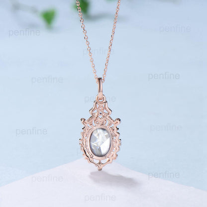 Vintage Lab Grown Diamond Pendant Necklace Unique Knot Moissanite Necklace Floral Rainbow Moonstone Pendant Unique Anniversary promise gift - PENFINE