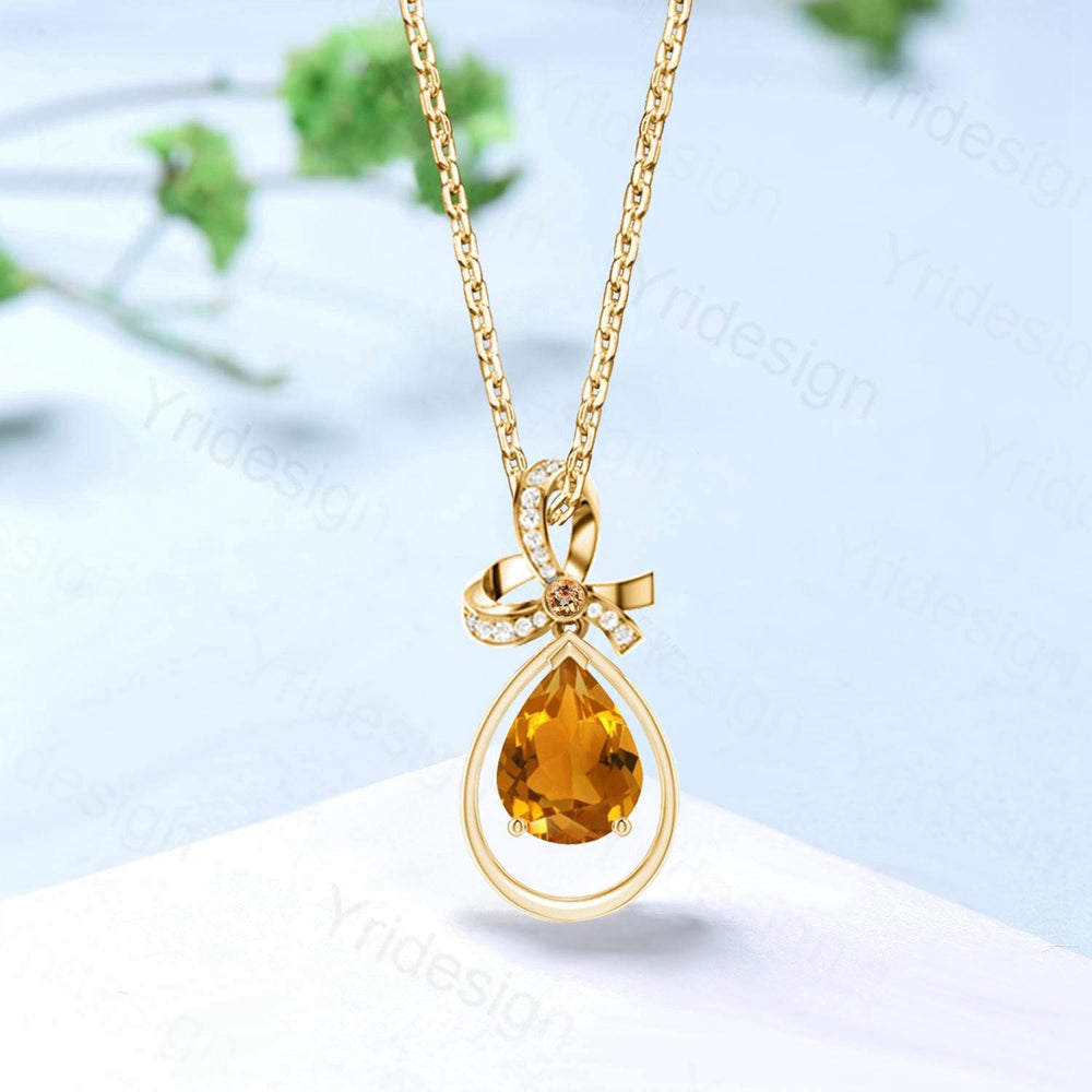 Unique Celtic Knot Pear Citrine Wedding Necklace Sterling Silver Yellow Gold Mother's Pendant Animal Inspired Anniversary Gift for Daughter - PENFINE