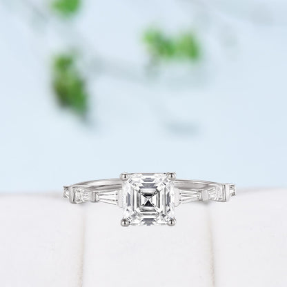 Asscher Cut Brilliant Moissanite ring Baguette Moissanite Engagement Ring 14K Rose Gold Vintage Wedding Ring Unique Anniversary Promise Ring - PENFINE