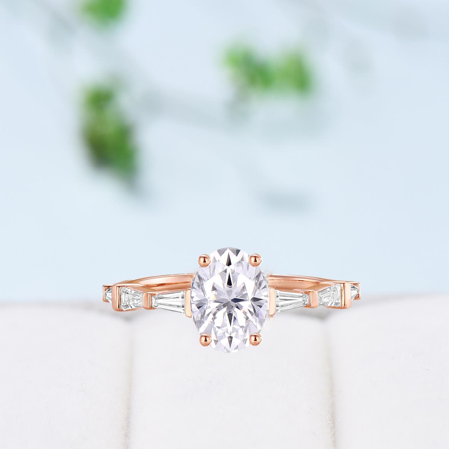 Asscher Cut Brilliant Moissanite ring Baguette Moissanite Engagement Ring 14K Rose Gold Vintage Wedding Ring Unique Anniversary Promise Ring - PENFINE