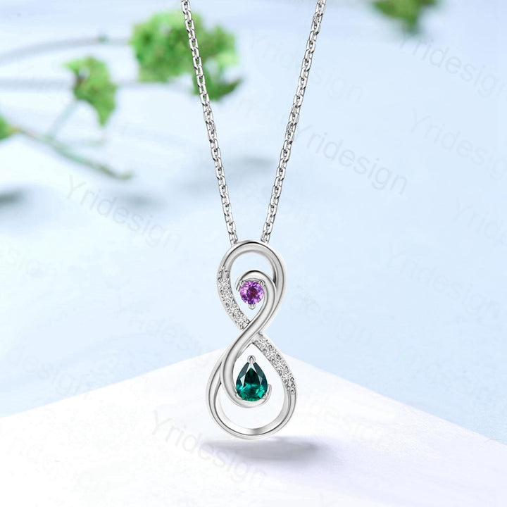 Vintage Emerald Necklace Unique Unique Infinity Amethyst Style Pendant Dainty Eternal Amethyst Emerald Pendant Best Anniversary gift women - PENFINE