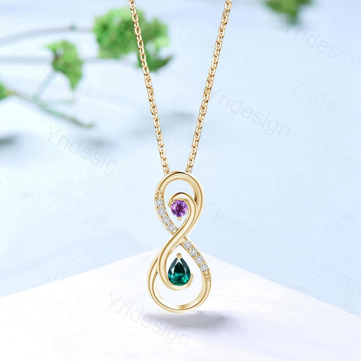 Vintage Emerald Necklace Unique Unique Infinity Amethyst Style Pendant Dainty Eternal Amethyst Emerald Pendant Best Anniversary gift women - PENFINE